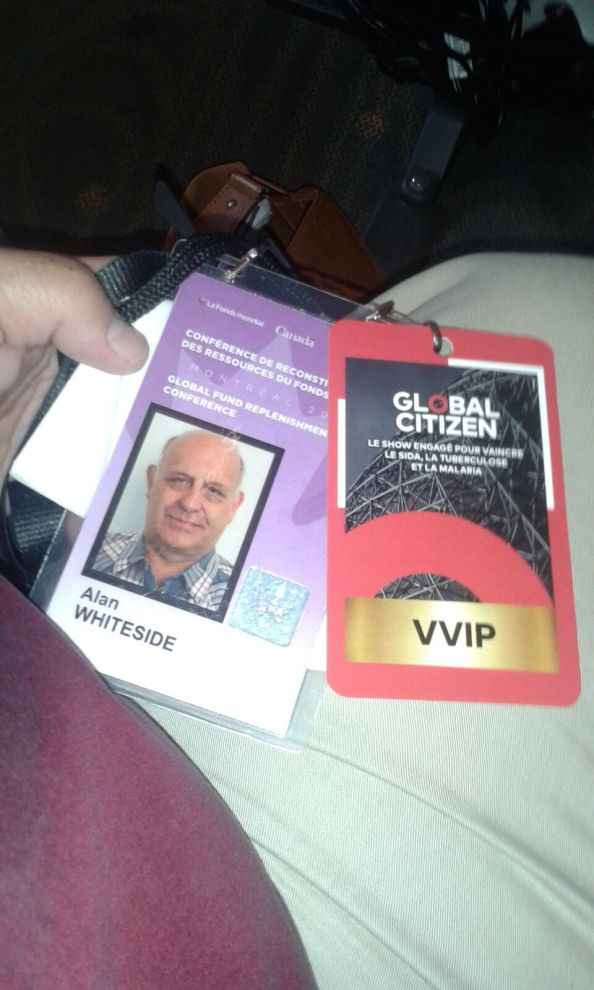 Global Citizen pass and VVIP badge