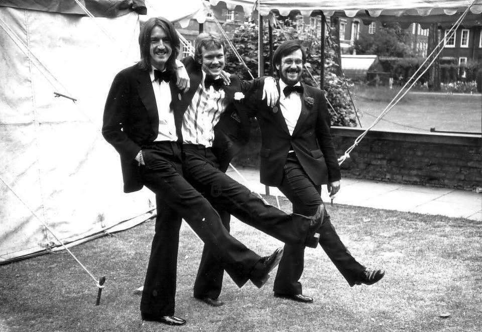 Jon, David, and Alan pose for a photo at Cambridge May Ball in 1978